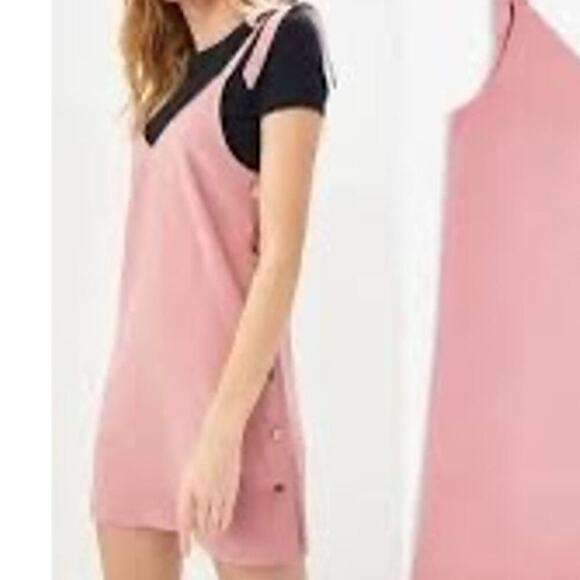 Topshop Tilda Side Button Mini Dress Mauve Pink Bow Tie Straps Short Size 6 Fun - Picture 1 of 13